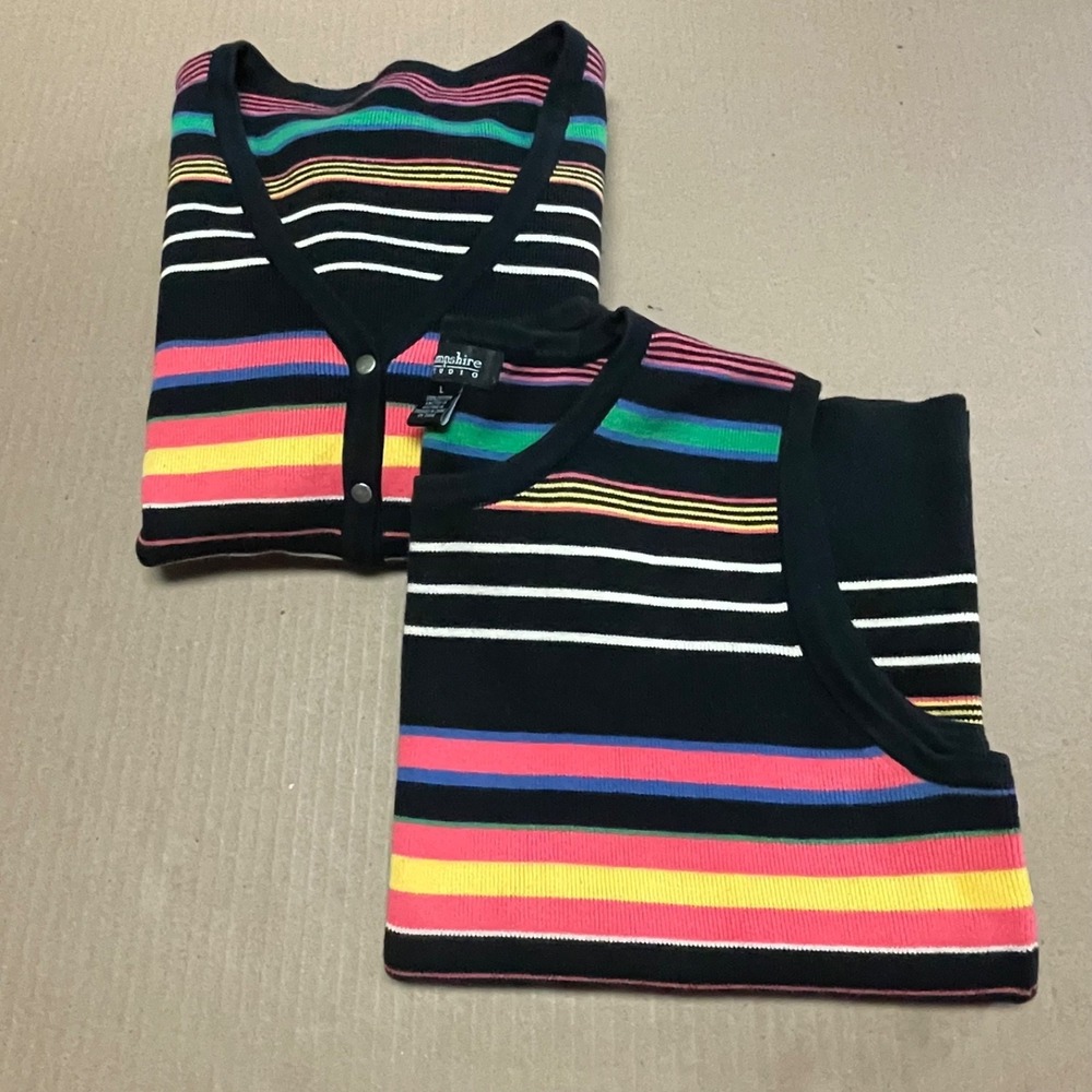 Vintage Hampshire Studio‎ Women's Large Multicolor Striped Cardigan & Shell Set